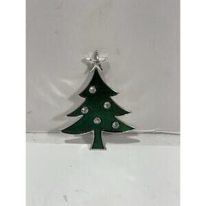 Vintage Signed Tancer II Christmas Tree Green Enamel AB‎ Rhinestone Brooch Pin
